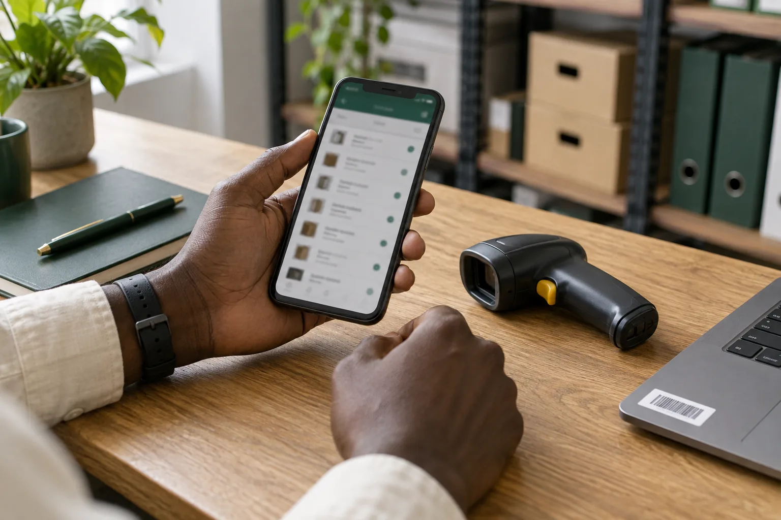 Téléphone et lecteur de codes-barres pour identifier les équipements